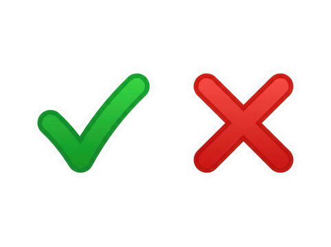 Green check mark and red cross sign symbols for task completion and error