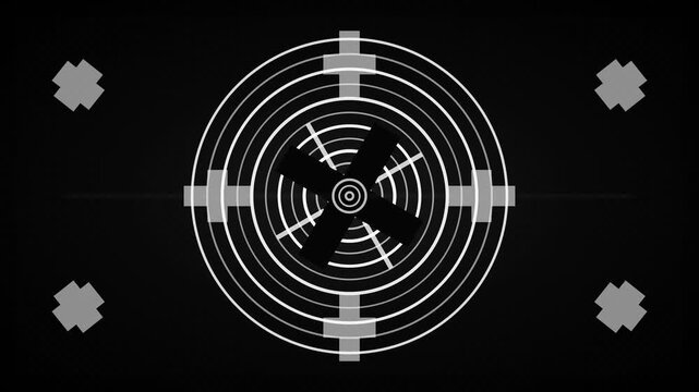 Abstract television test card animation video footage with rotating geometric shapes and patterns.