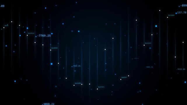 Digital stock market data animation with financial numbers and blue glowing lines motion.