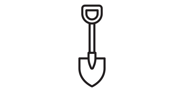 Black and white shovel outline icon