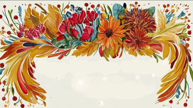 Congratulatory message card for those born in November (botanical design with autumn-colored flowers and fallen leaves)
