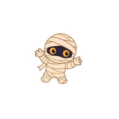 Obraz premium Friendly cartoon mummy character wrapped in white bandages gives a thumbs up gesture and winks in a fun Halloween-themed design.