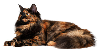 Long haired tortoiseshell Maine Coon cat lying down © Motruc