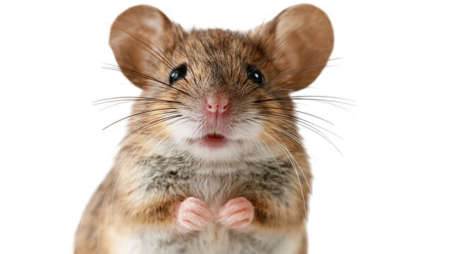Close up portrait of a cute brown field mouse with large ears and long whiskers