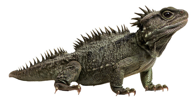 Australian water dragon lizard with spiky crest and textured green scales