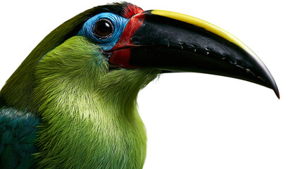 Emerald toucanet profile portrait with vibrant green feathers and black beak © Motruc