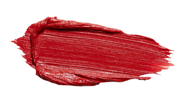 Vibrant red lipstick smear with visible brush stroke texture
