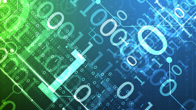 Abstract technology background with glowing binary code and digital numbers
