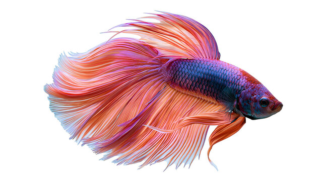 Vibrant orange and purple Siamese fighting fish with long flowing fins