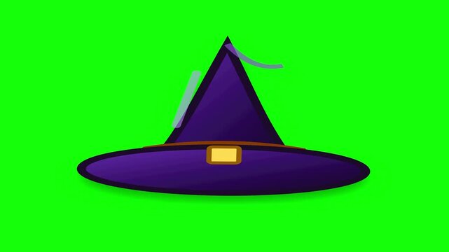 Purple witch hat cartoon illustration moving on green screen chroma key background video footage