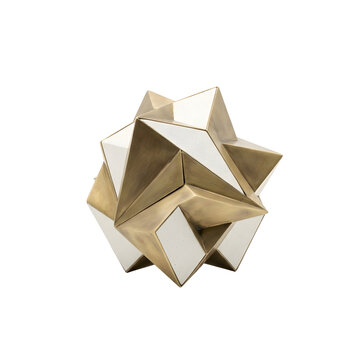Metallic geometric star polyhedron sculpture on transparent background