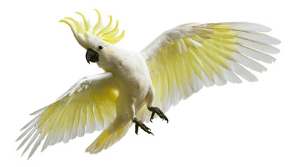 Sulphur-crested cockatoo flying with wings spread wide © dominica