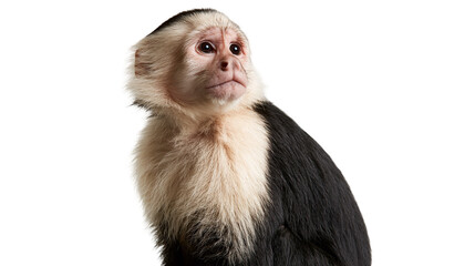 White-headed capuchin monkey with black fur looking sideways © dominica
