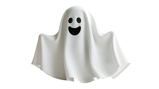 White sheet ghost with a happy smiling face and black eyes