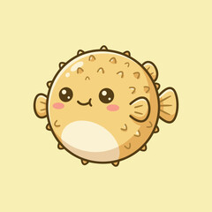Cute kawaii yellow round pufferfish with spikes, cartoon vector illustration © Adam Vector Station