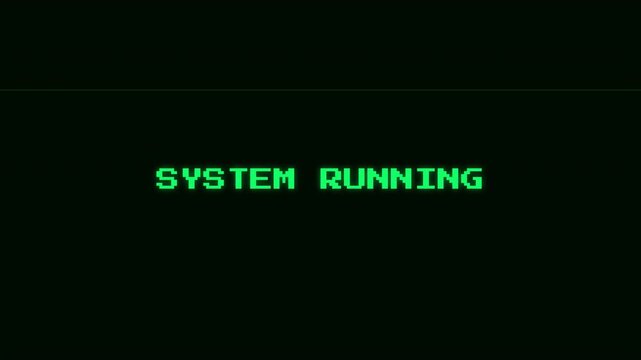Retro 8 Bit Computer Terminal Showing a Green Pixelated System Running Loading Screen. 4K Video