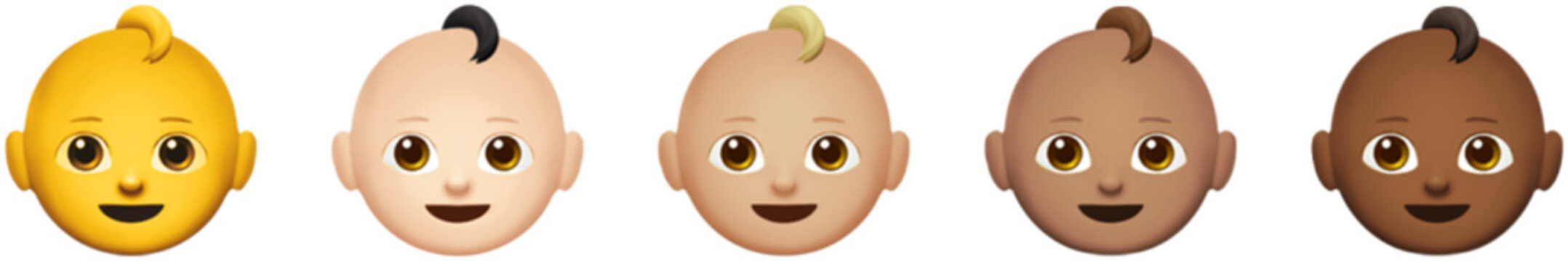 Baby face emoji set with different skin tones and blonde hair. Flat vector icon collection of infant toddler avatar isolated on white background. Diverse character emoticons for baby and app design.