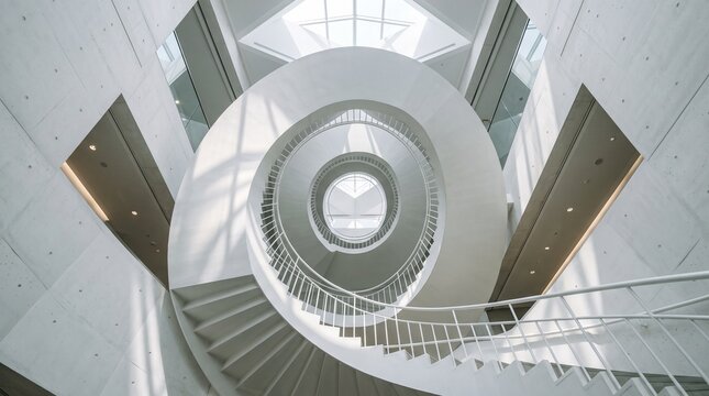 Low angle view of modern white spiral staircase