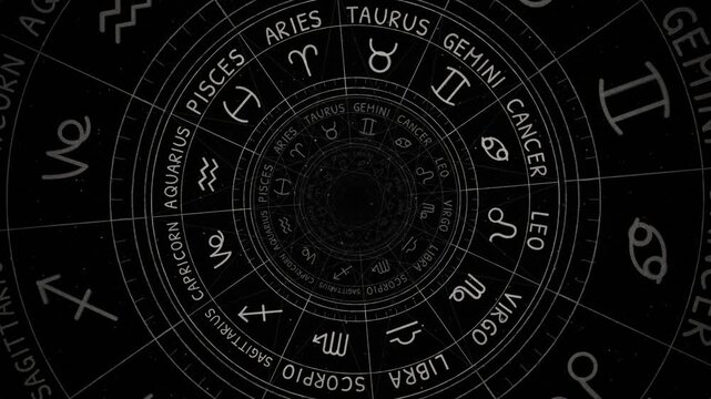 Zodiac wheel infinite tunnel with twelve repeating star signs