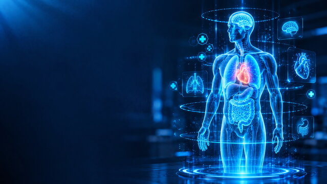 Futuristic Holographic Human Body with Digital Healthcare Technology and Medical AI