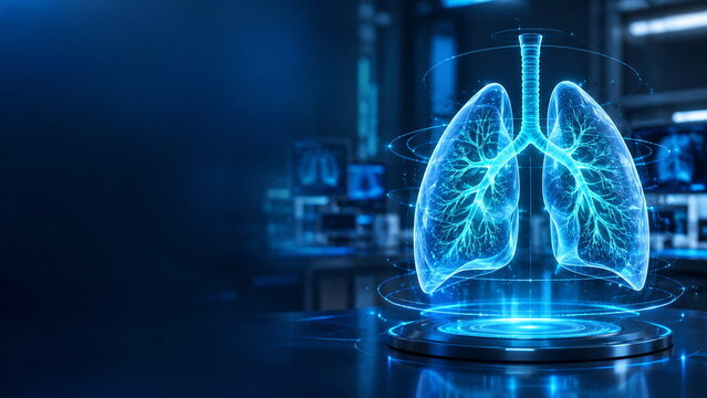 Futuristic Human Lungs Medical Technology, Respiratory System and Healthcare Science Background