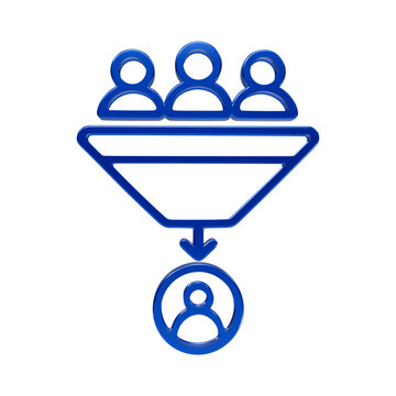 Blue marketing sales funnel sorting multiple users into targeted single customer profile filter