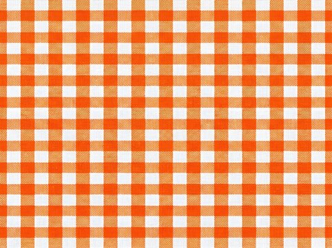 Orange and white gingham fabric pattern texture background