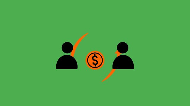 Peer to peer payment icon showing money between two people with directional arrows representing a direct financial transaction.