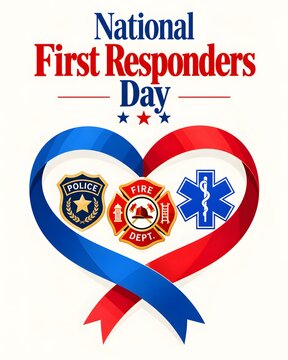 National first responders day greeting card design with police fire and medical service symbols