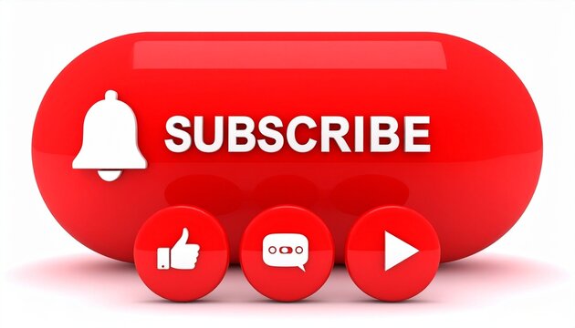 Glossy subscribe button, notification bell, social media engagement, branding