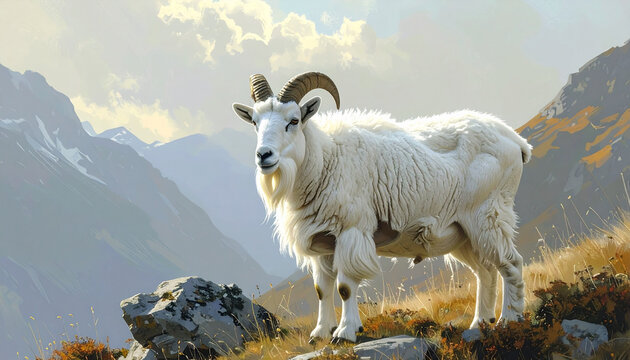 Majestic mountain goat standing on rocky alpine terrain