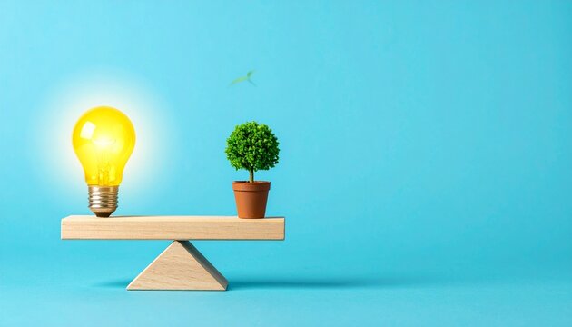 Idea and sustainability balance concept, lightbulb, plant, equilibrium