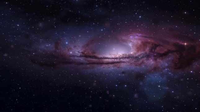 Glowing the end text zooming in on purple galaxy background