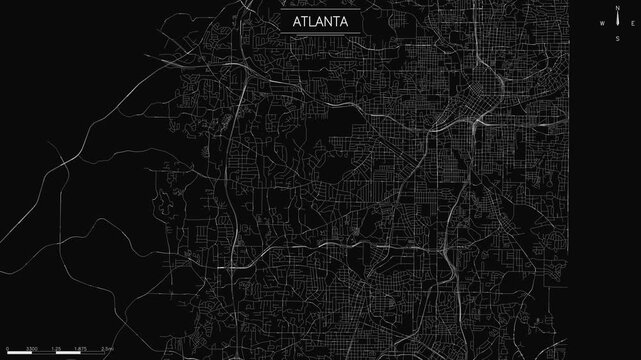 map of Atlanta displays animated white lines representing urban traffic flow and connectivity, loopable animation