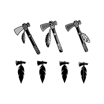 Decorative Tomahawk Axes and Feather Symbols Illustration