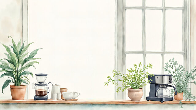 Coffee maker on indoor shelf kitchen decor setup
