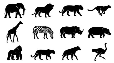 Obraz premium African Safari Wild Animals Silhouette Collection Vector Set
