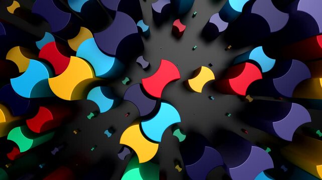 Background of Geometric Shapes. Abstract motion, loop, 3d rendering, 4k resolution
