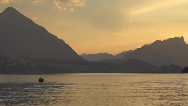 Golden Hour Sunset Over Lake Thun near Interlaken, Switzerland