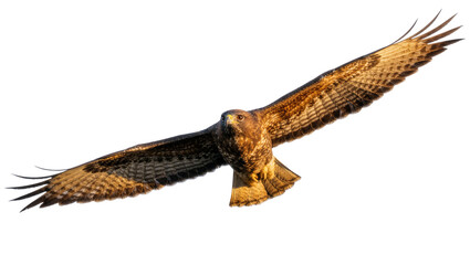 Brown hawk with outstretched wings soaring, isolated on transparent background © bigpng