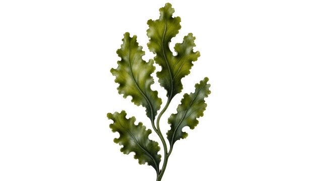 Green wavy seaweed fronds detailed texture, isolated on transparent background