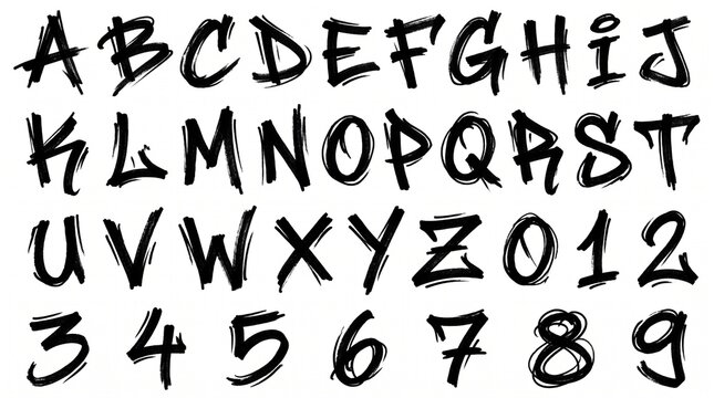 Dynamic brush stroke font complete with uppercase letters and numeric characters, ideal for impactful headers and expressive typographic art