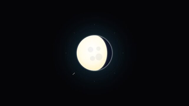 Minimalist vector illustration of glowing moon against black night sky