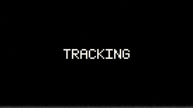 VHS Tracking text on a black screen with glitch and scan lines