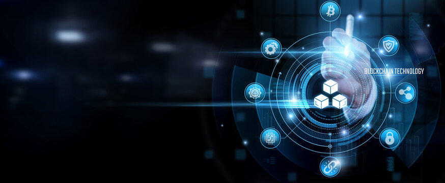 Blockchain technology touching using pen and decentralized data for digital transactions, secure networks, cryptocurrency, data verification, financial technology.