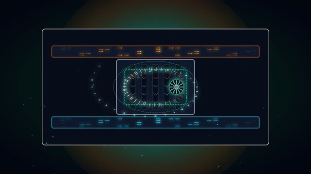 Futuristic digital interface display with glowing data elements and abstract elements