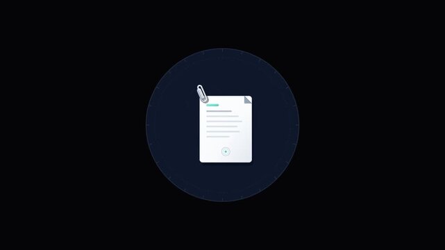 Digital document icon with paperclip on dark background representing file management