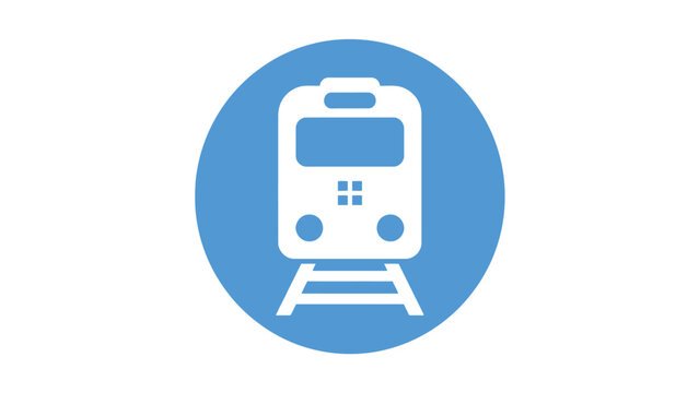 Blue vector graphic train illustration inside circle symbol for transportation and travel branding designs
