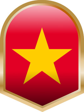 Vietnam national flag shield badge emblem glossy red yellow star gold icon isolated