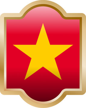 Vietnam national flag red yellow star shield badge glossy icon patriotic emblem golden frame illustration isolated